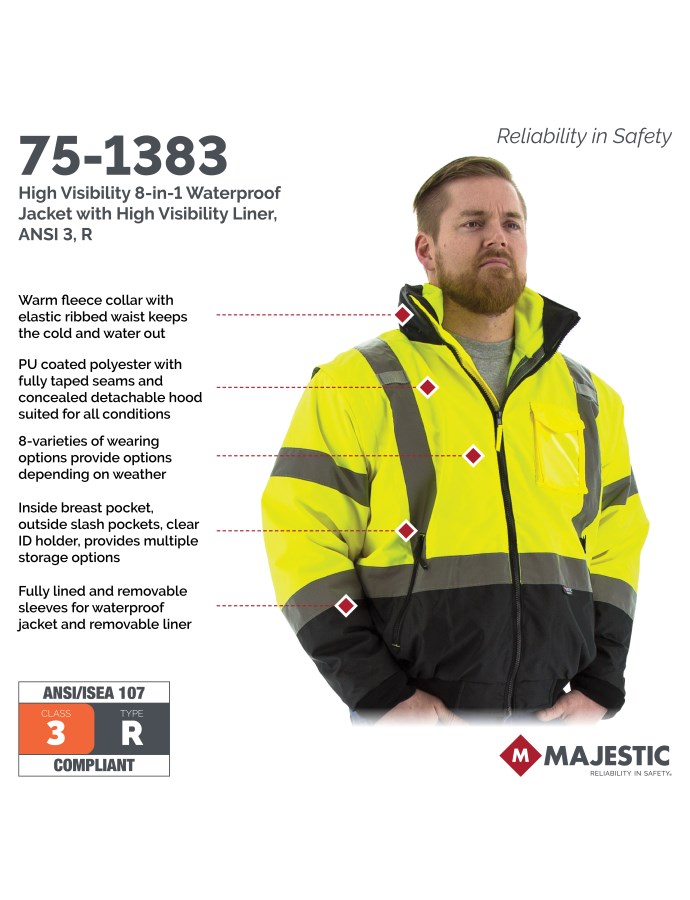 High Visibility 8-in-1 Waterproof Jacket with High Visibility